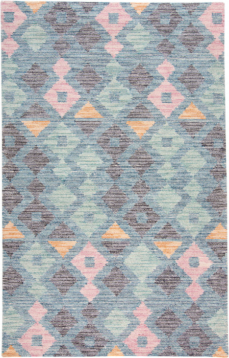 Geometric Tufted Handmade Area Rug - Gray Blue And Green Wool - 4' X 6'
