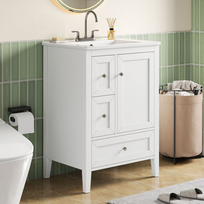 Modern Bathroom Vanity With Sink, Soft Close Drawers & Door, Storage Rack Noble House