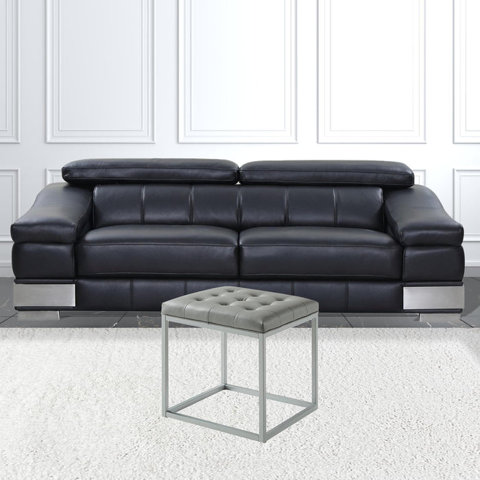 Faux Leather Cube Ottoman - Gray