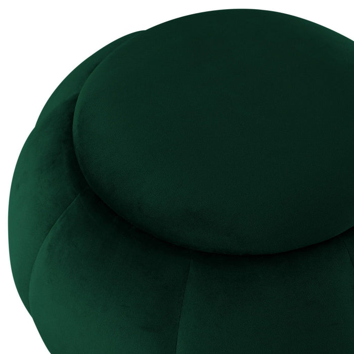 Velvet Round Ottoman - Hunter Green / Gold