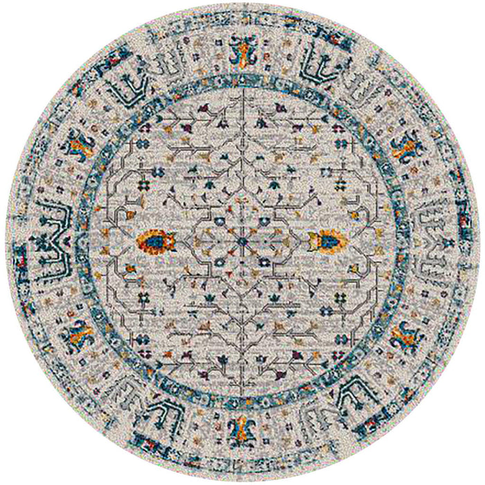 7' Round Round Southwestern Stain Resistant Indoor / Outdoor Area Rug - Yellow / Ivory