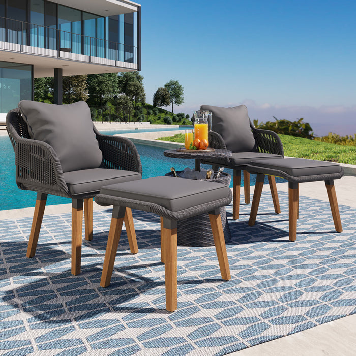 K&K 5 Pieces Patio Furniture Chair Sets, Patio Conversation Set With Wicker Cool Bar Table, Ottomans, Outdoor Furniture Bistro Sets For Porch, Backyard, Balcony, Poolside Gray