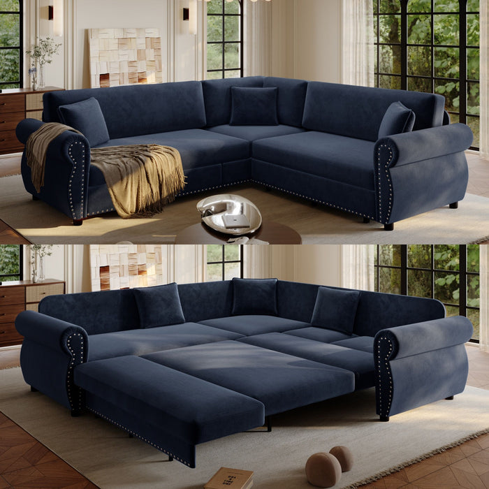 L-Shaped Sofa Couch With Pull-Out Bed Home Essentials