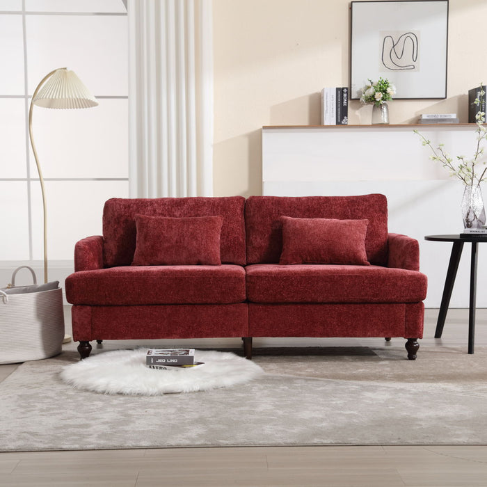 Coolmore Modern Chenille Fabric Loveseat, 2 - Seat Upholstered Loveseat Sofa Modern Couch - Wine Red