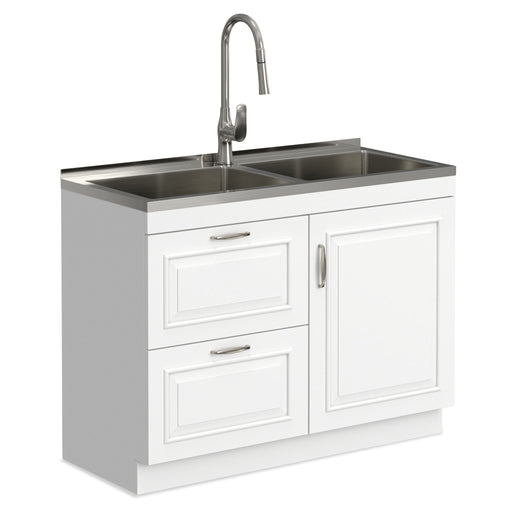 Darwin - Laundry Utility Sink And Cabinet With Dual Sinks, Pull Out Faucet - White Simpli-Home