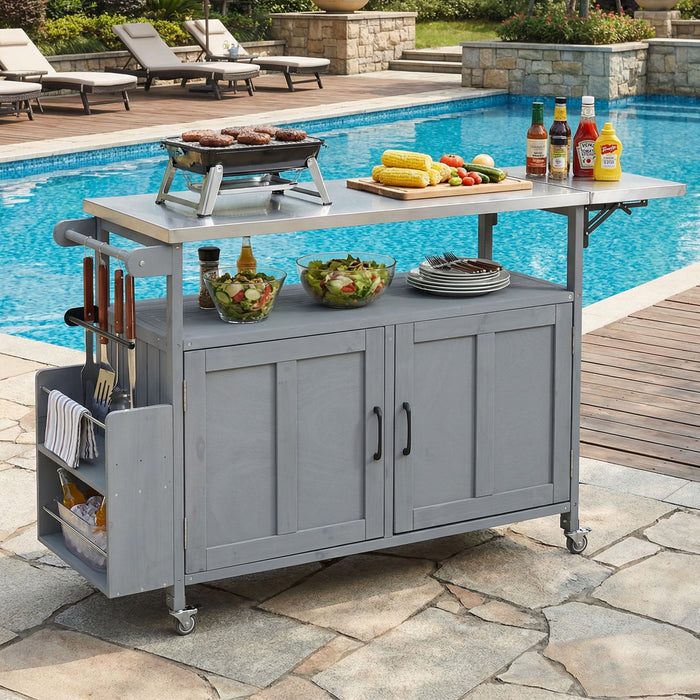 Foldable Outdoor Kitchen Island With Lockable Wheels, Storage Cabinet And Towel Rack For Patio Hearth and Haven