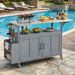 Foldable Outdoor Kitchen Island With Lockable Wheels, Storage Cabinet And Towel Rack For Patio Hearth and Haven
