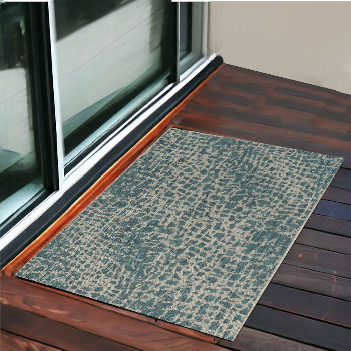 3' X 4' Machine Woven UV Treated Animal Print Indoor / Outdoor Accent Rug - Teal