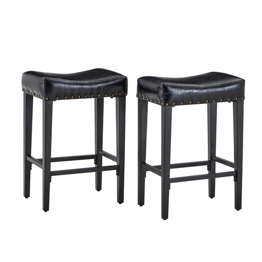 Bar Stool With Brass Nailhead Trim (Set of 2) - Black Home Essentials