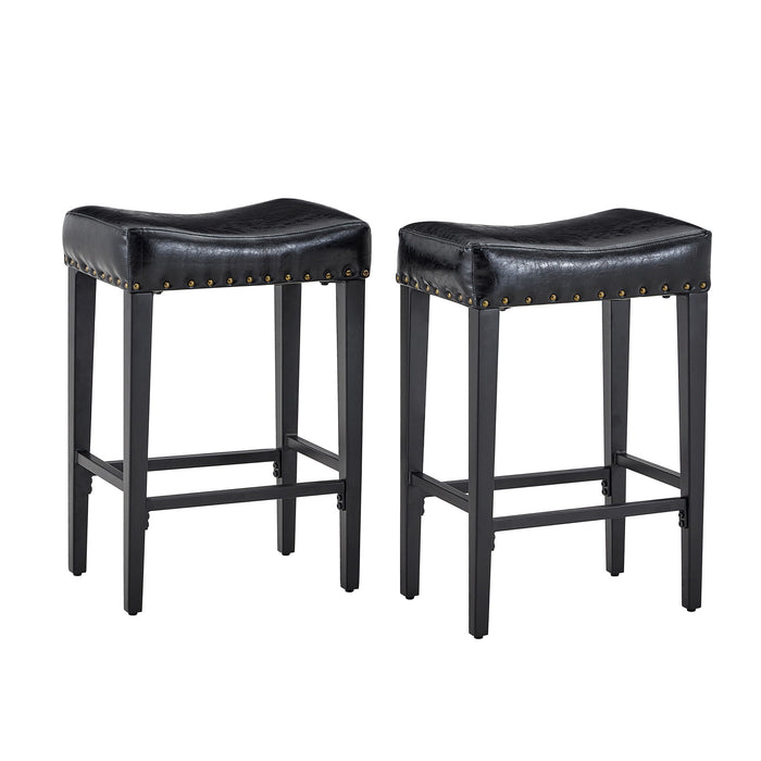 Bar Stool With Brass Nailhead Trim (Set of 2) - Black Home Essentials