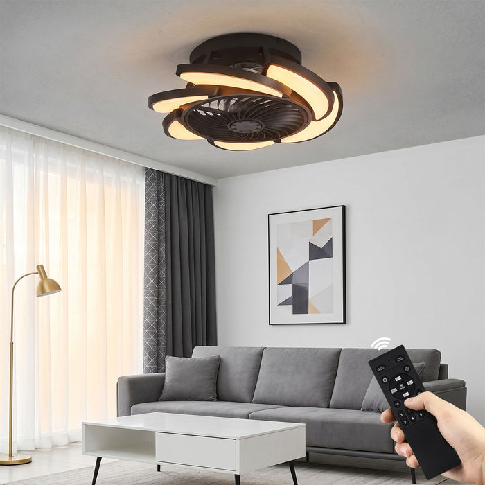 Bladeless Ceiling Fan With Remote Control, 6 Speeds Dimmable Light, Enclosed Low Profile For Living Room - Black Daily Nest