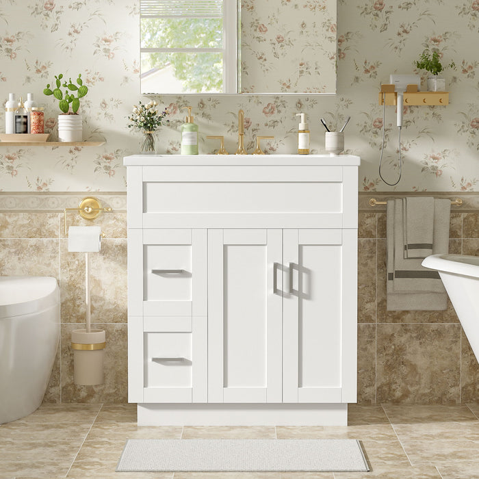 Bathroom Vanity With 2 Doors, 2 Drawers, Adjustable Shelf, Hidden Slides & Soft Close Hinges