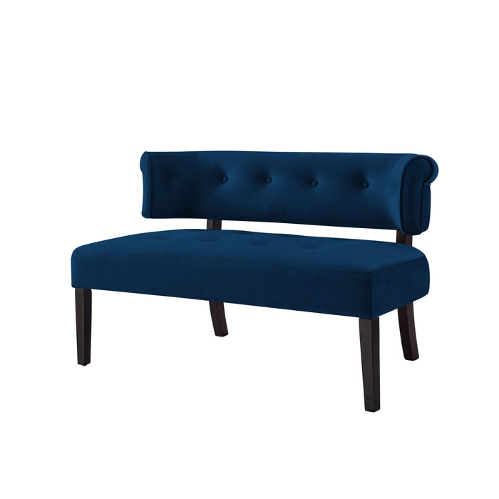 Upholstered Velvet Bench - Black / Navy Blue