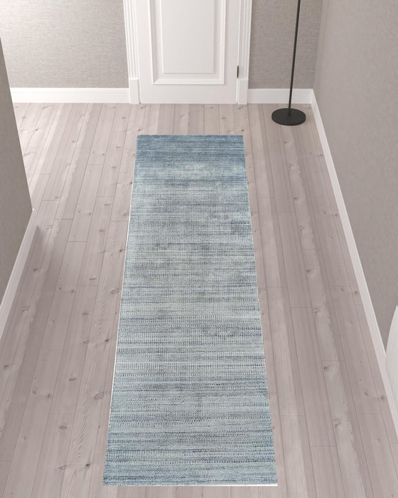 Wool Hand Woven Runner Rug - Blue And Gray Ombre - 10'
