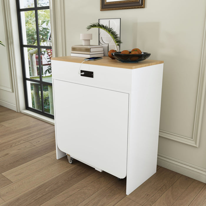 Extendable Dining Table With Power Socket, Lockable Casters, Storage Cabinet Home Essentials