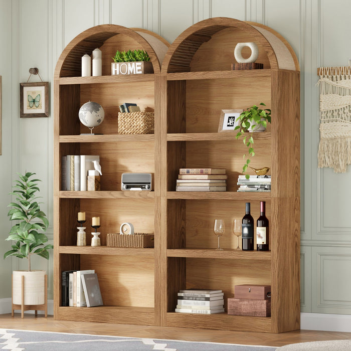 Freestanding Tall 5 Tier Display Bookcase For Living Room (Set of 2) - Brown Hearth and Haven
