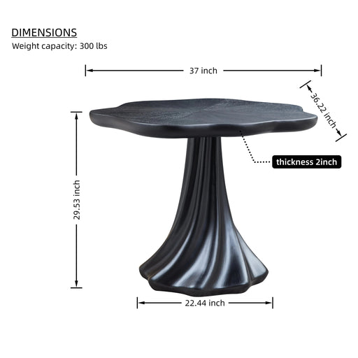 Sculptural Round Dining Table Petal Shape Root Texture For Dining Room - Black Home Essentials