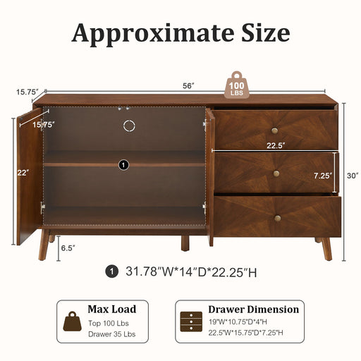 TV Stand With Storage, Entertainment Center, 3 Drawers And 2 Doors For Living Room - Walnut Home Essentials