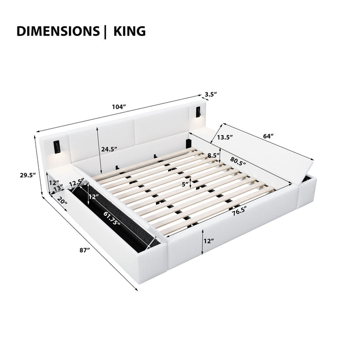Upholstered Platform Bed Frame With Hidden Storage, Built-In Nightstands & LED Reading Lights Artistry At Home