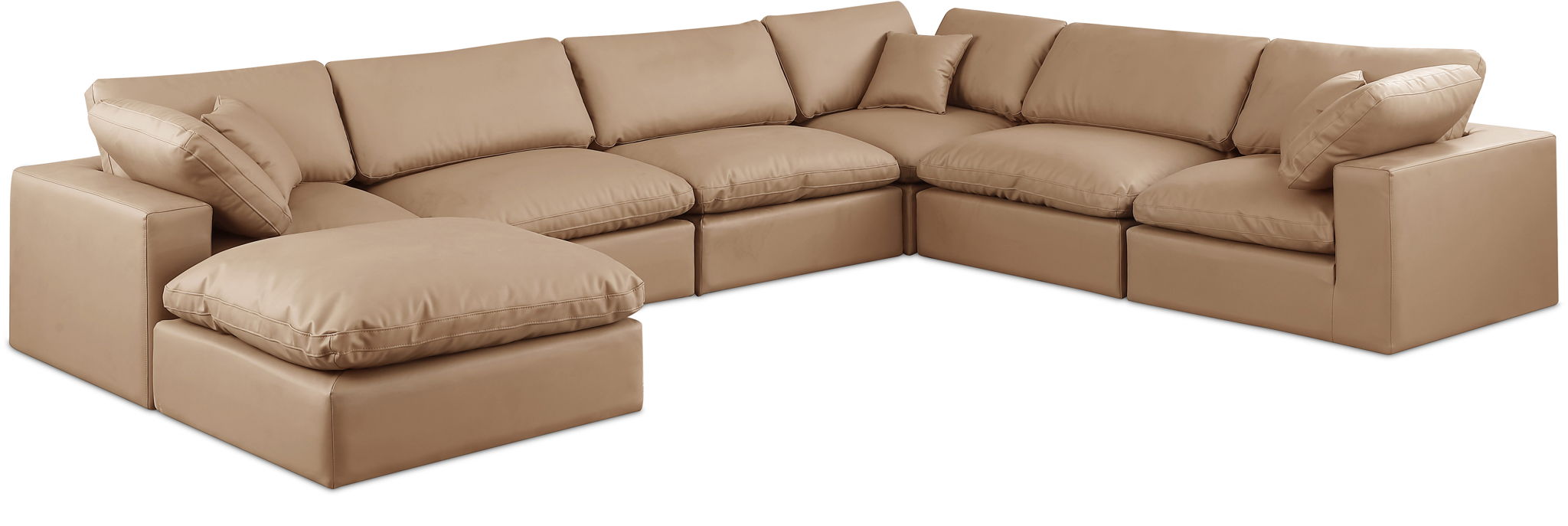 Comfy - 7 Piece Faux Leather Modular Sectional With Chaise - Tan Meridian Furniture