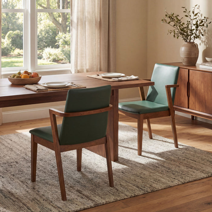 Dining Chairs (Set of 2) - Green / Walnut Noble House