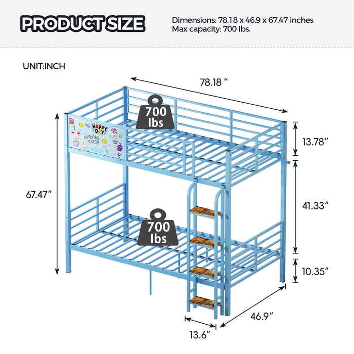 Bunk Bed, Convertible To 2 Separate Twin Size Beds & Full Length Guardrail & Ladder, No Box Spring Needed - Blue Home Essentials