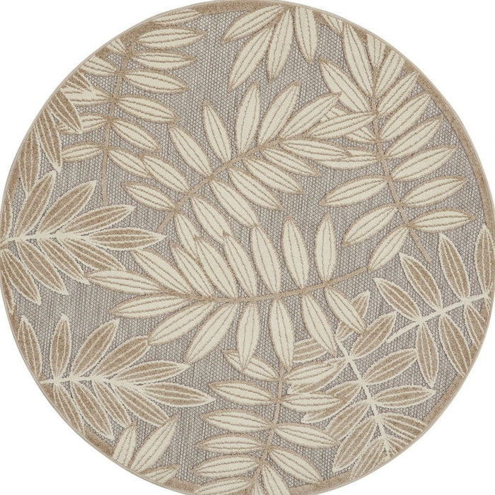 8' Round Round Floral Indoor / Outdoor Area Rug - Gray / Ivory