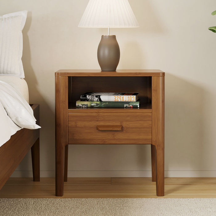 Nightstand With Drawer And Open Shelf - Brown Hearth and Haven
