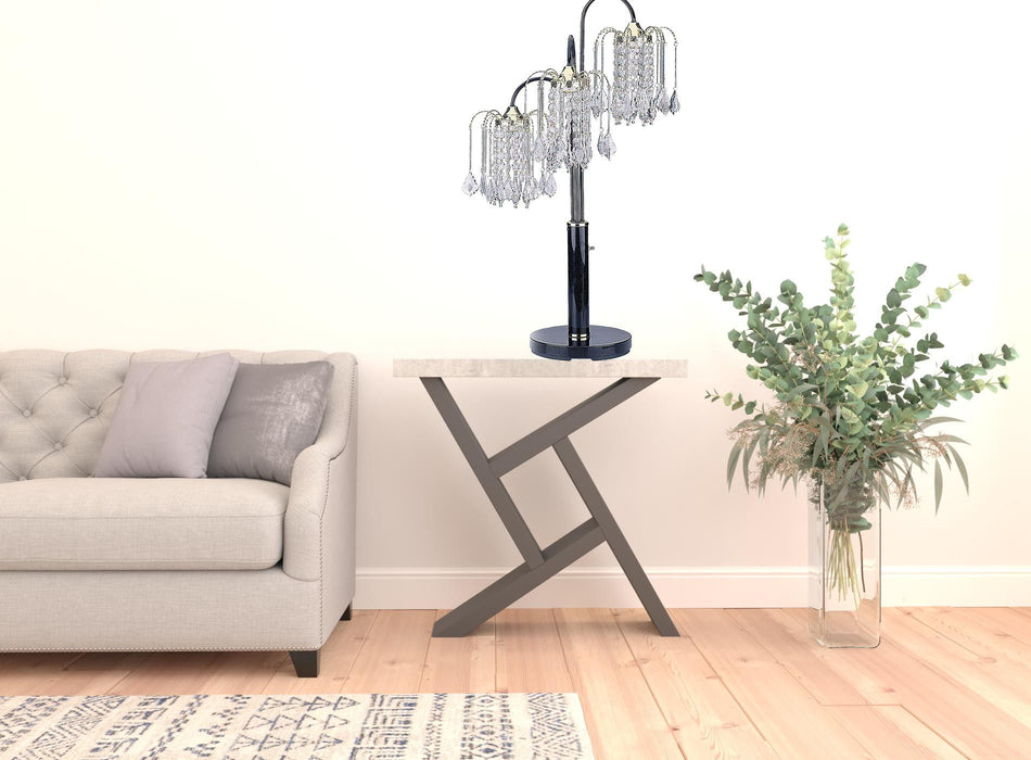 Metal Three Light Chandelier Table Lamp - Black