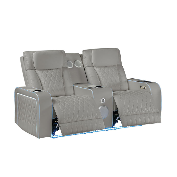 Electra - Power Reclining Loveseat With Power Headrests, Console, Speakers, Massage, LED Lighting And USB Control Matrix Furniture Group