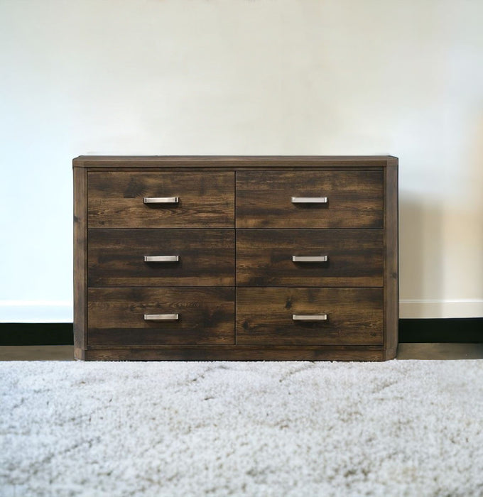 Solid Wood / Six Drawer Double Dresser - Dark Brown