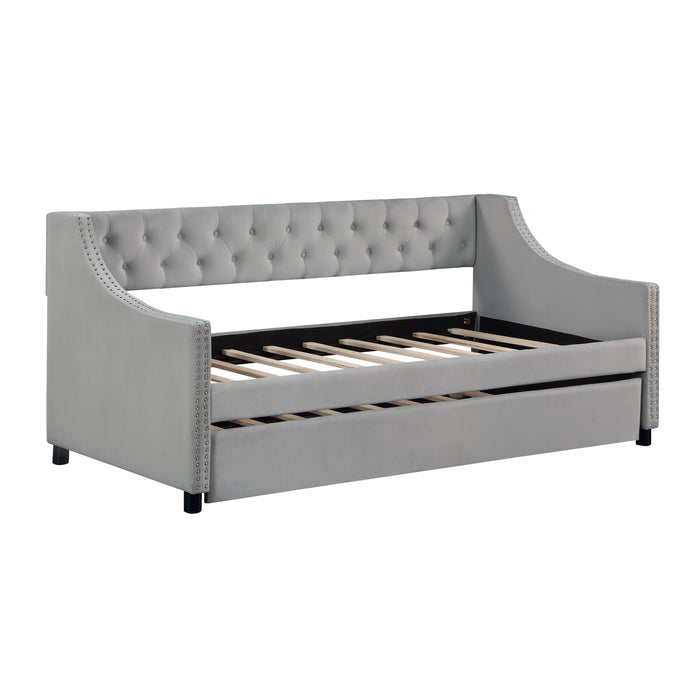Daybed With Trundle Upholstered Tufted Sofa Bed, With Button And Copper Nail On Arms, Full Size - Gray
