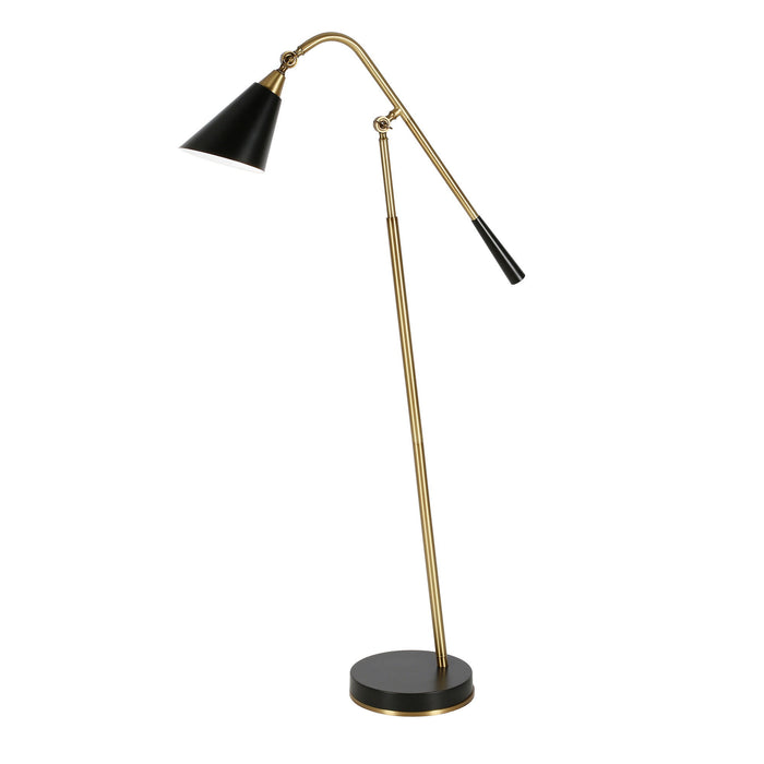 Swing Arm Floor Lamp With Black Cone Shade - Black