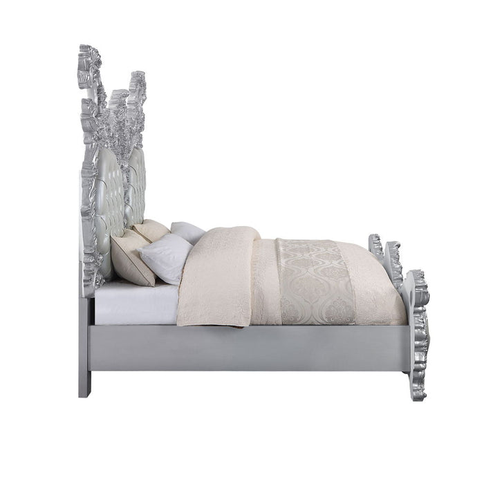 Valkyrie - Eastern King Bed - Synthetic Leather & Antique Platinum ACME