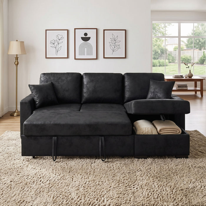 Upholstered Sectional With Pull-Out Bed And Chaise Storage Home Essentials