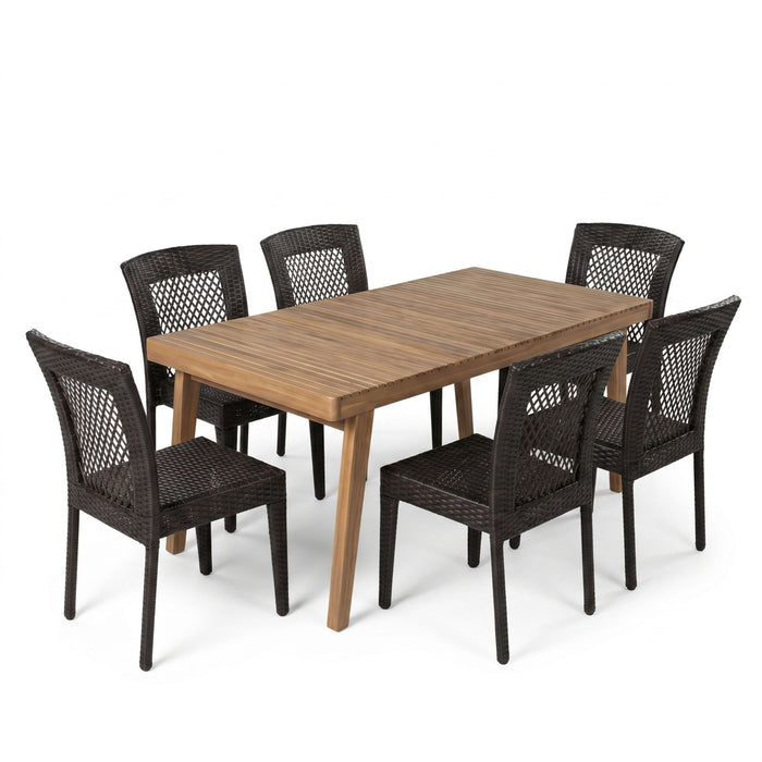 7 Piece Outdoor Patio Dining Set With Table & 6 Chairs - Brown / Brown Multi Noble House