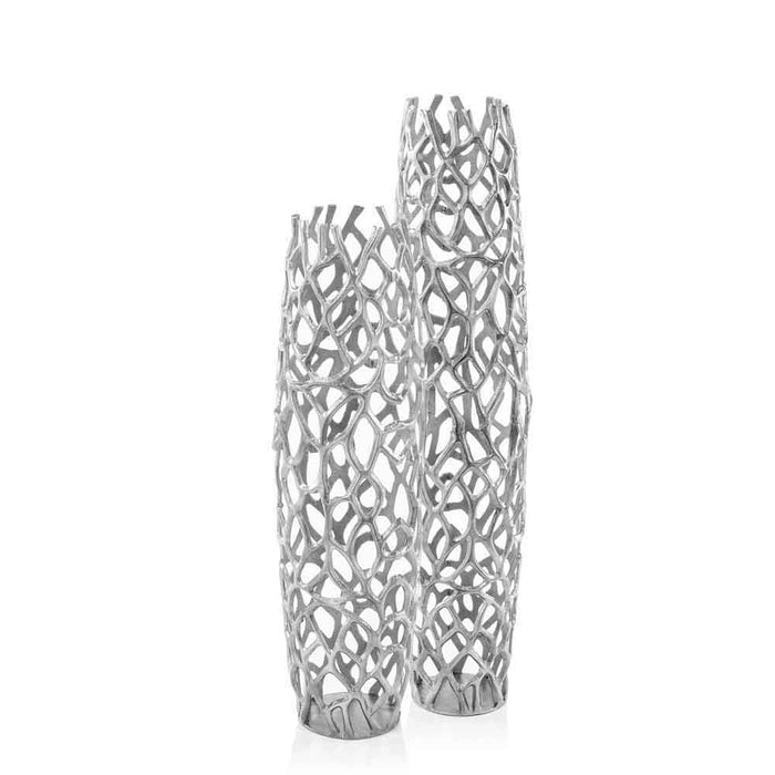 Modern Rustic Twigs Barrel Style Floor Vase 31" - Silver