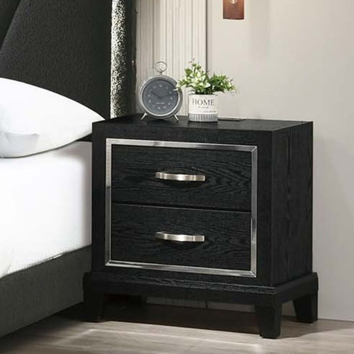 Nightstand With USB Port, Tapered Legs - Black Home Essentials