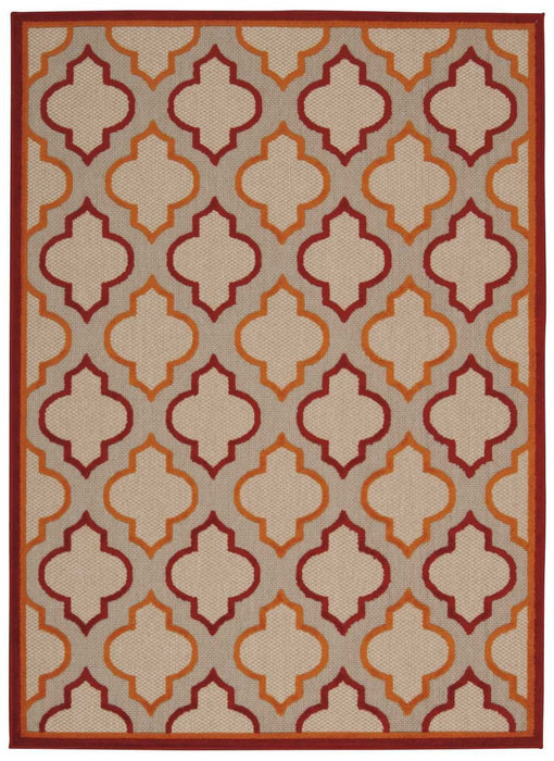 4' X 6' Geometric Indoor / Outdoor Area Rug - Red / Ivory