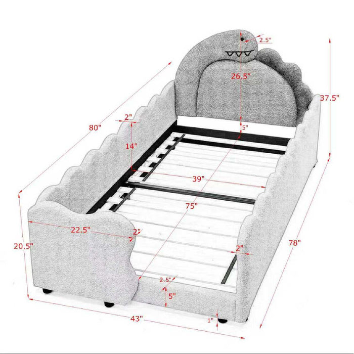 Cute Dinosaur Shaped Bed With Safety Guardrail, Toddler Frame Home Essentials