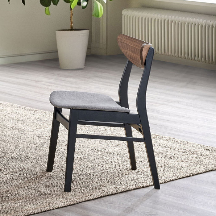 Rebi - Side Chair Set of 2) - Gray Linen, Walnut & Black