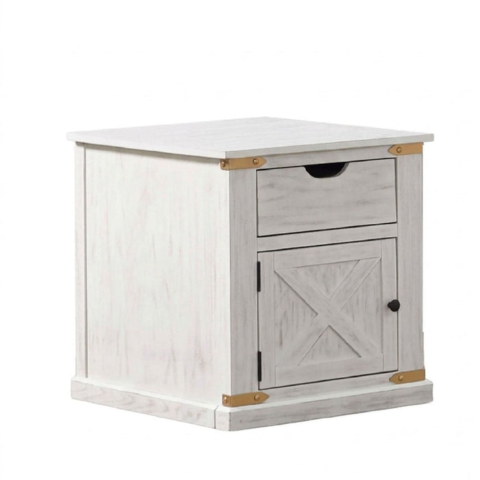 End Table With Storage Drawer And Shelves - Antique White / Gold Home Essentials