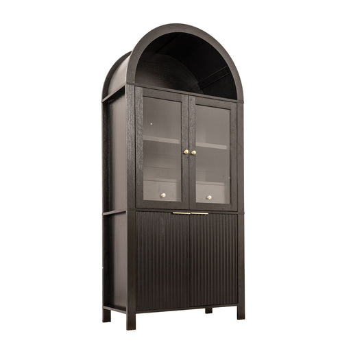 Fluted Tall Arched Pantry Cabinet With Adjustable Shelves, Glass Door & Hidden Drawer For Kitchen Home Essentials