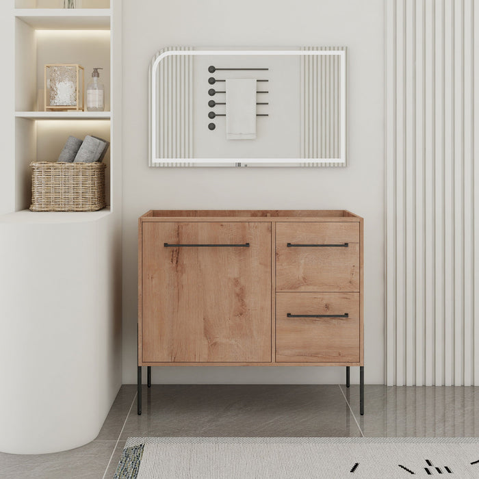 35" Freestanding Bathroom Vanity With Soft Close Doors And 2 Drawers (Vanity Only) - Imitative Oak Home Essentials