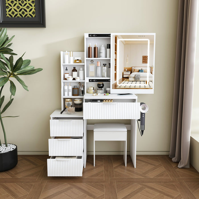 Modern Vanity Desk With 3 LED Lighting Modes, 4 Drawers Home Essentials