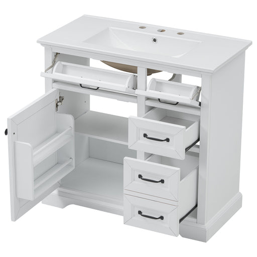 36" Bathroom Vanity With Sink, 2 Tip-Out Drawers, Soft Close Hinges Noble House