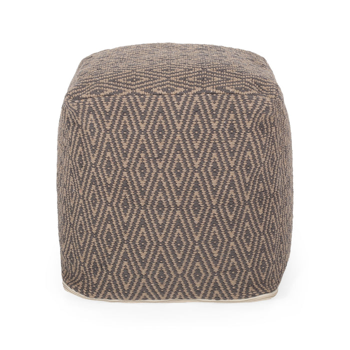 Amuleto - Hand Loomed Cotton Pouf - Dark Gray / Brown