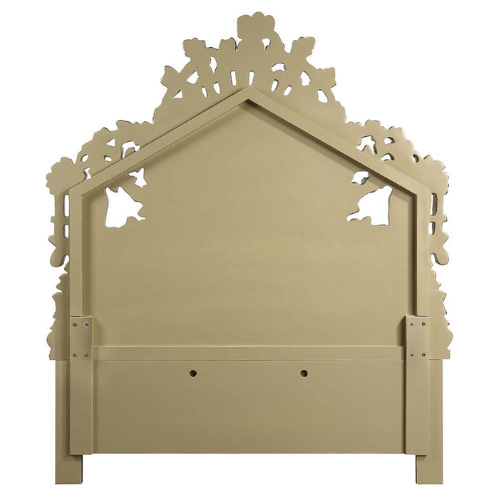 Bernadette - Eastern King Bed - White Synthetic Leather Fabric & Gold ACME