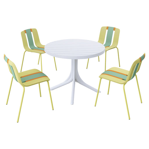 4 Piece Set Of Color Block Designed Single Chairs With Round Table - Grain Yellow / Haze Green / Tropical Orange / White Home Essentials
