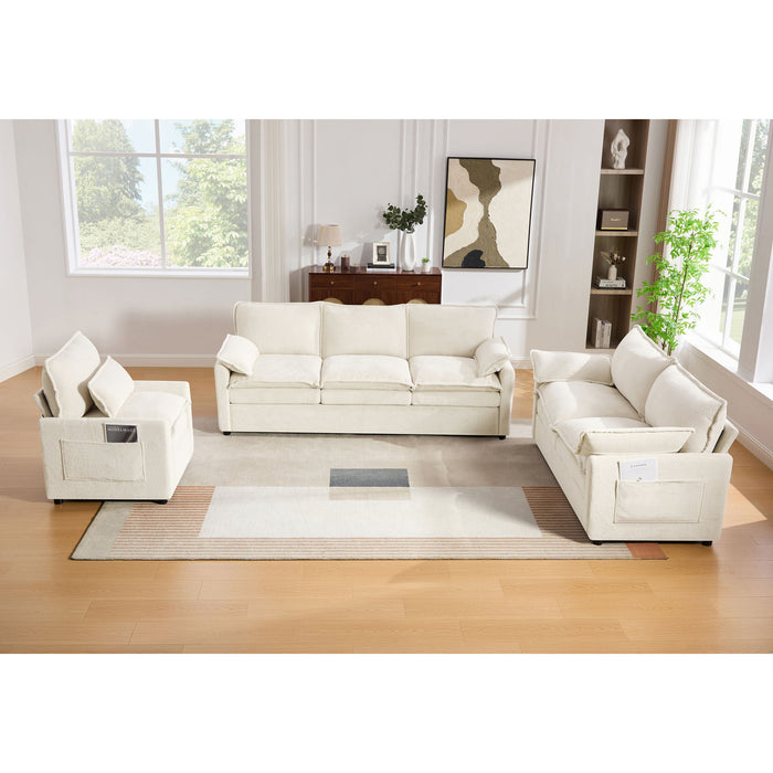 Modern Sofa Set With Double Layer Cushion And Side Storage Pockets Hearth and Haven